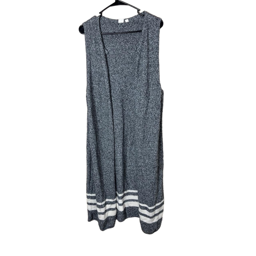Gap Heather‎ Gray With White Stripes Knit Open Front Cardigan Extra Large